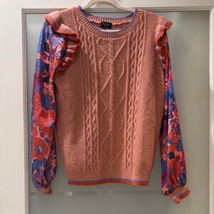 Fate Women's Coral Sweater with Floral Sleeves